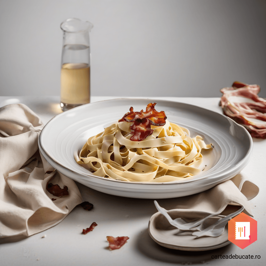 Tagliatelle cu Sos Cremă și Bacon Croustillant